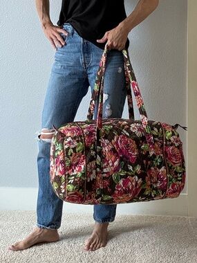 Vera Bradley giant Quilted Floral Weekender Bag in Brown and Pink